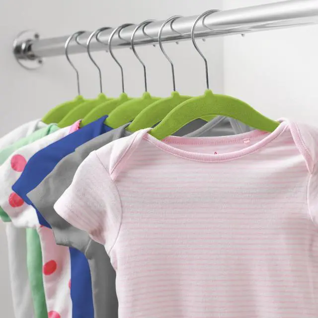 Alt view image 6 of 6 - Casafield 50 Velvet Baby Hangers - 11" Size for Infant & Toddler Clothes - Lime Green