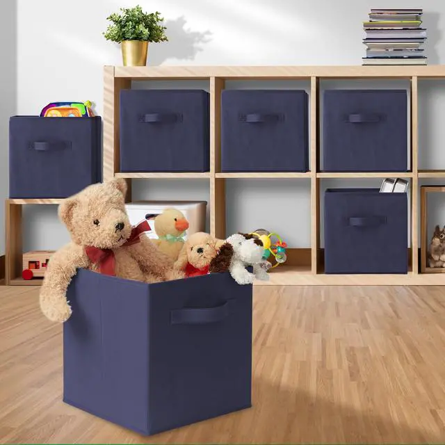 Alt view image 5 of 6 - Casafield Set of 6 Collapsible Fabric Cube Storage Bins, Navy Blue - 11" Foldable Cloth Baskets for Shelves, Cubby Organizers & More