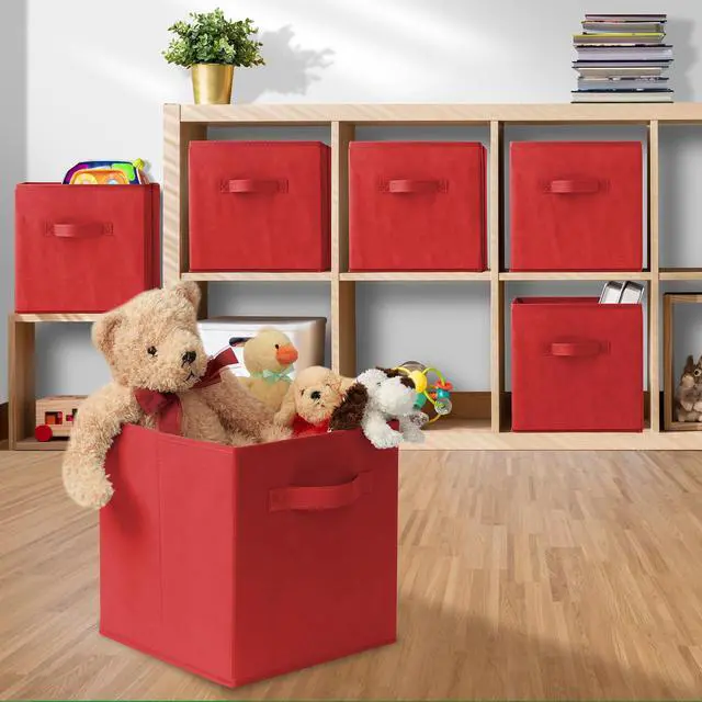 Alt view image 5 of 6 - Casafield Set of 12 Collapsible Fabric Cube Storage Bins, Red - 11" Foldable Cloth Baskets for Shelves, Cubby Organizers & More