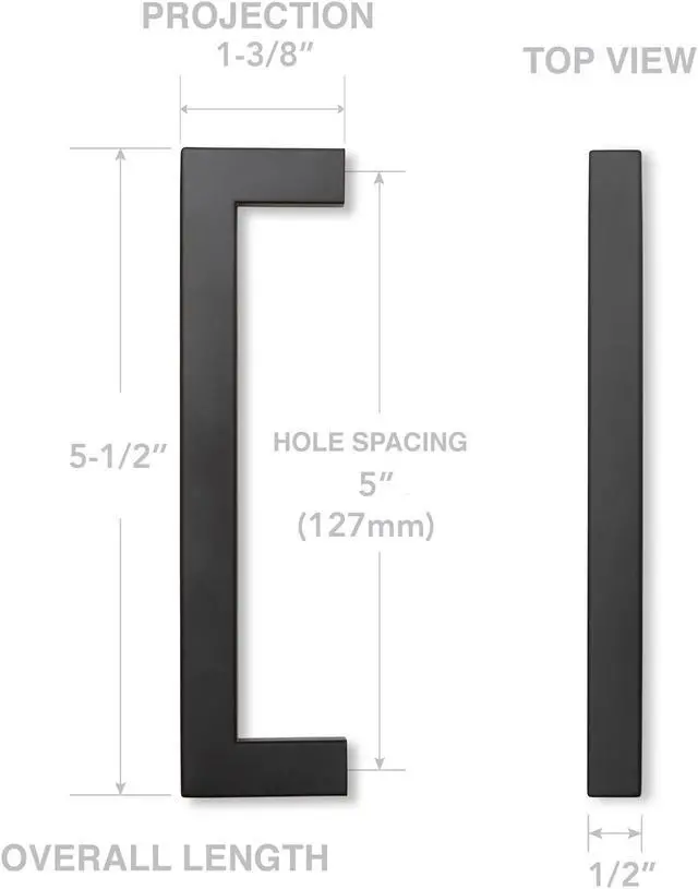 Alt view image 5 of 6 - Cauldham 25 Pack Kitchen Cabinet Square Pulls Handles (5" Hole Centers) -  Drawer/Door Hardware - Style M274 - Matte Black