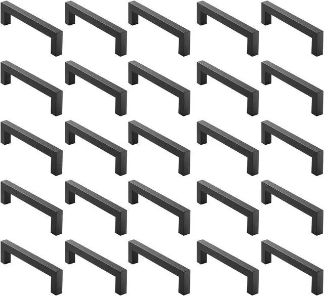 Alt view image 3 of 6 - Cauldham 25 Pack Kitchen Cabinet Square Pulls Handles (5" Hole Centers) -  Drawer/Door Hardware - Style M274 - Matte Black