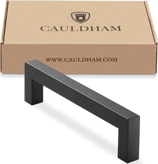 Alt view image 6 of 6 - Cauldham 25 Pack Kitchen Cabinet Square Pulls Handles (5" Hole Centers) -  Drawer/Door Hardware - Style M274 - Matte Black