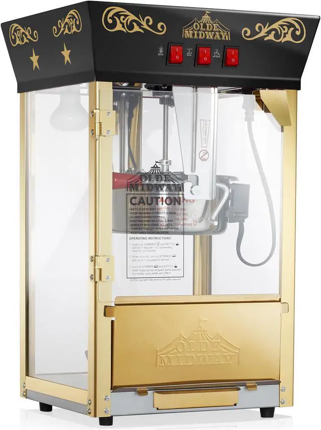 Main image of Olde Midway Movie Theater-Style Popcorn Machine Maker with 8-Ounce Kettle - Black, Vintage-Style Countertop Popper