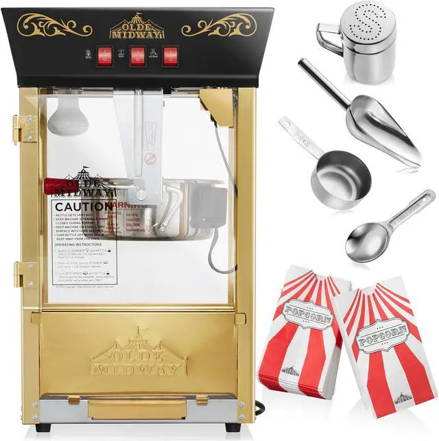 Alt view image 3 of 6 - Olde Midway Movie Theater-Style Popcorn Machine Maker with 8-Ounce Kettle - Black, Vintage-Style Countertop Popper