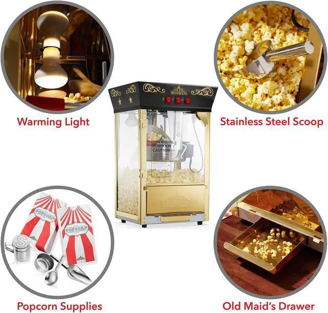 Alt view image 6 of 6 - Olde Midway Movie Theater-Style Popcorn Machine Maker with 8-Ounce Kettle - Black, Vintage-Style Countertop Popper