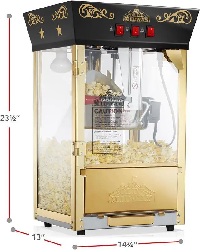 Alt view image 5 of 6 - Olde Midway Movie Theater-Style Popcorn Machine Maker with 8-Ounce Kettle - Black, Vintage-Style Countertop Popper