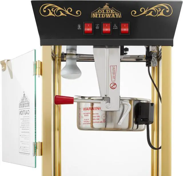 Alt view image 4 of 6 - Olde Midway Movie Theater-Style Popcorn Machine Maker with Cart and 10-Ounce Kettle - Black, Vintage-Style Popper on Wheels