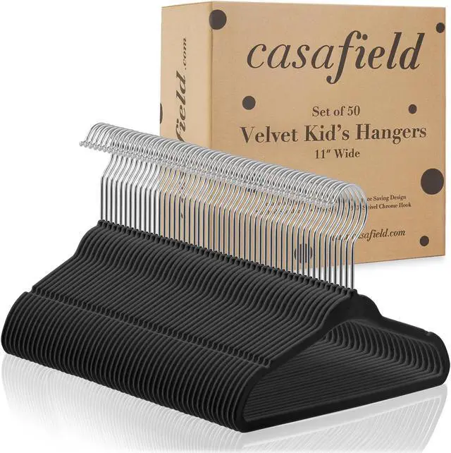 Alt view image 4 of 6 - Casafield 50 Velvet Baby Hangers - 11" Size for Infant & Toddler Clothes - Black