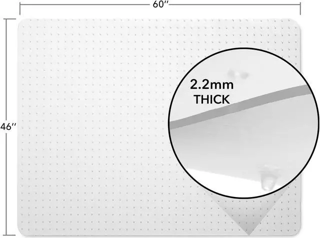 Alt view image 2 of 5 - WorkOnIt 46" x 60" x2.2mm Thick Office Chair Desk Floor Mat for Low Pile Carpet, Clear