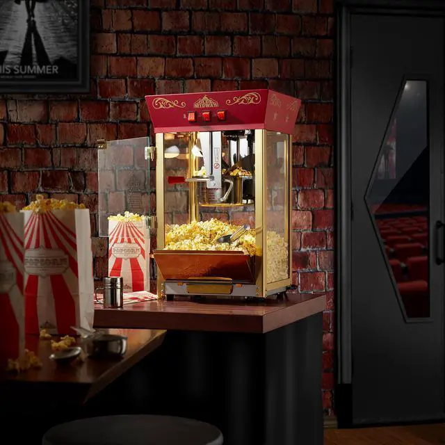 Alt view image 2 of 6 - Olde Midway Movie Theater-Style Popcorn Machine Maker with 10-Ounce Kettle - Red, Vintage-Style Countertop Popper