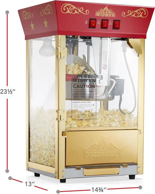 Alt view image 5 of 6 - Olde Midway Movie Theater-Style Popcorn Machine Maker with 10-Ounce Kettle - Red, Vintage-Style Countertop Popper