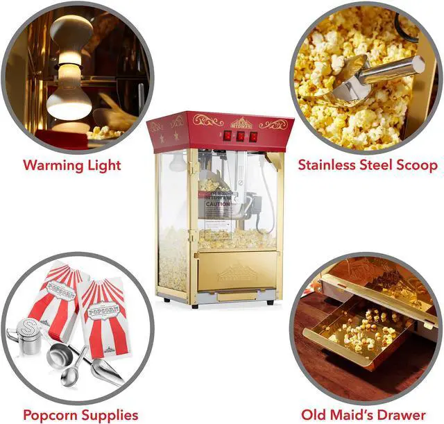 Alt view image 6 of 6 - Olde Midway Movie Theater-Style Popcorn Machine Maker with 10-Ounce Kettle - Red, Vintage-Style Countertop Popper