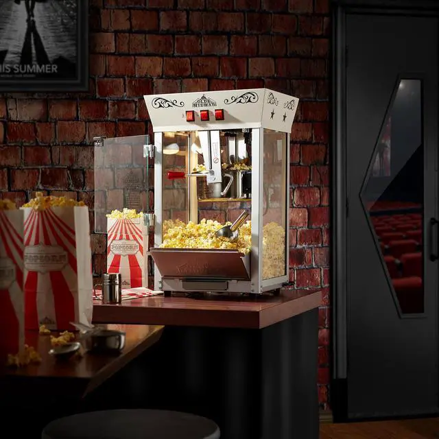Alt view image 2 of 6 - Olde Midway Movie Theater-Style Popcorn Machine Maker with 8-Ounce Kettle - Cream, Vintage-Style Countertop Popper
