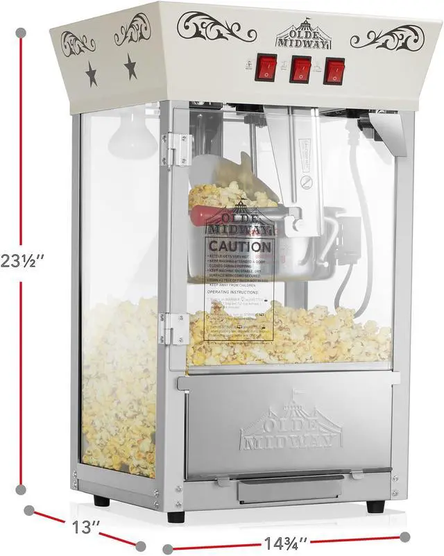 Alt view image 5 of 6 - Olde Midway Movie Theater-Style Popcorn Machine Maker with 8-Ounce Kettle - Cream, Vintage-Style Countertop Popper