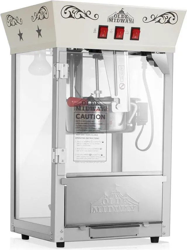 Main image of Olde Midway Movie Theater-Style Popcorn Machine Maker with 8-Ounce Kettle - Cream, Vintage-Style Countertop Popper