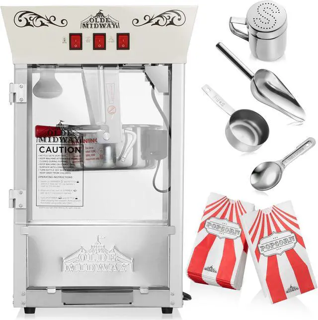 Alt view image 3 of 6 - Olde Midway Movie Theater-Style Popcorn Machine Maker with 8-Ounce Kettle - Cream, Vintage-Style Countertop Popper
