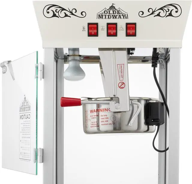 Alt view image 4 of 6 - Olde Midway Movie Theater-Style Popcorn Machine Maker with Cart and 8-Ounce Kettle - Cream, Vintage-Style Popper on Wheels