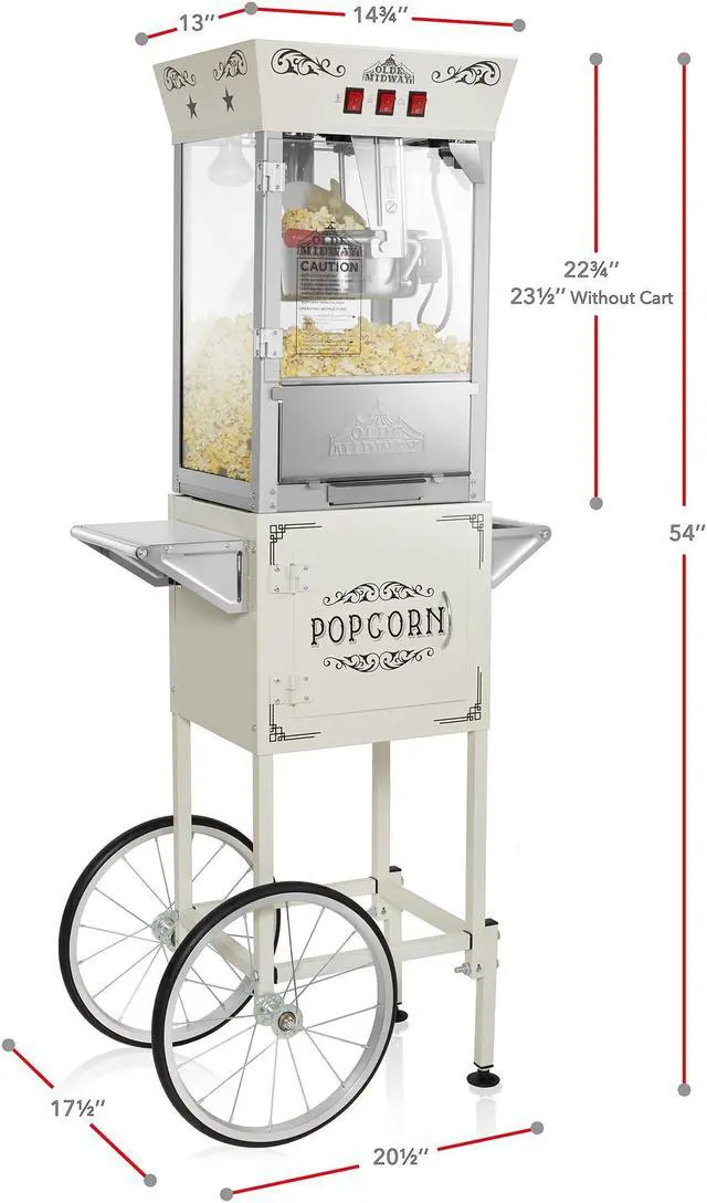 Alt view image 5 of 6 - Olde Midway Movie Theater-Style Popcorn Machine Maker with Cart and 8-Ounce Kettle - Cream, Vintage-Style Popper on Wheels