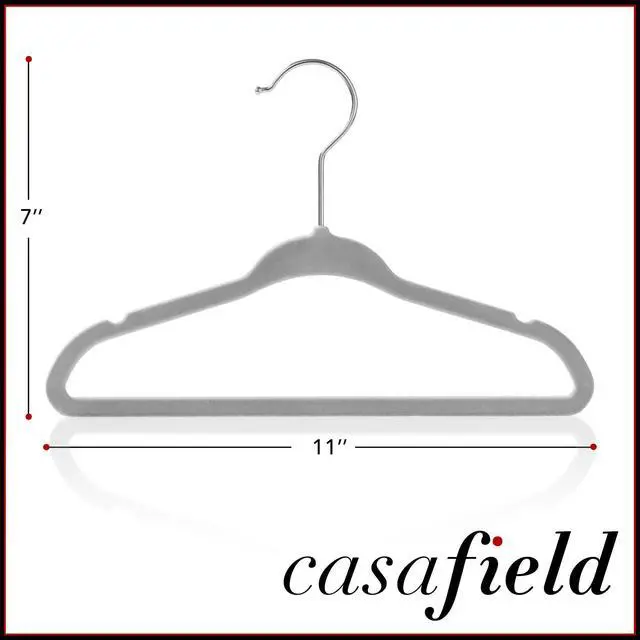 Alt view image 5 of 6 - Casafield 100 Velvet Baby Hangers - 11" Size for Infant & Toddler Clothes - Gray