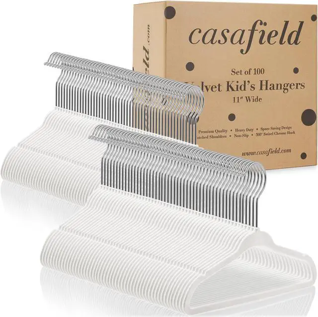 Alt view image 4 of 6 - Casafield 100 Velvet Baby Hangers - 11" Size for Infant & Toddler Clothes - Ivory