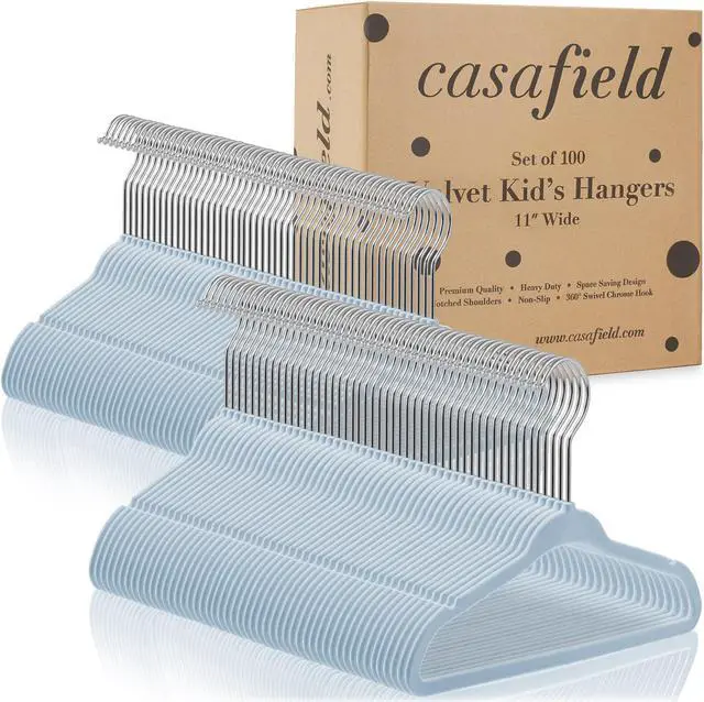 Alt view image 4 of 6 - Casafield 100 Velvet Baby Hangers - 11" Size for Infant & Toddler Clothes - Light Blue