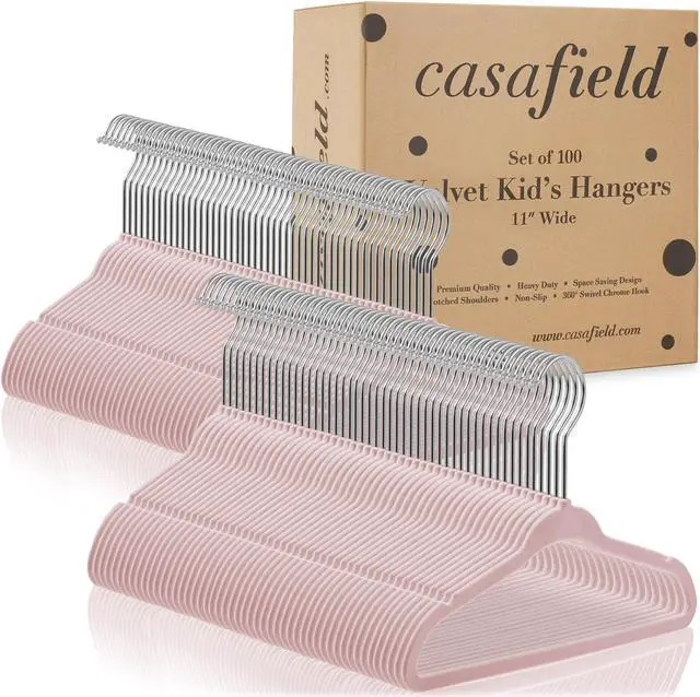 Alt view image 4 of 6 - Casafield 100 Velvet Baby Hangers - 11" Size for Infant & Toddler Clothes - Light Pink