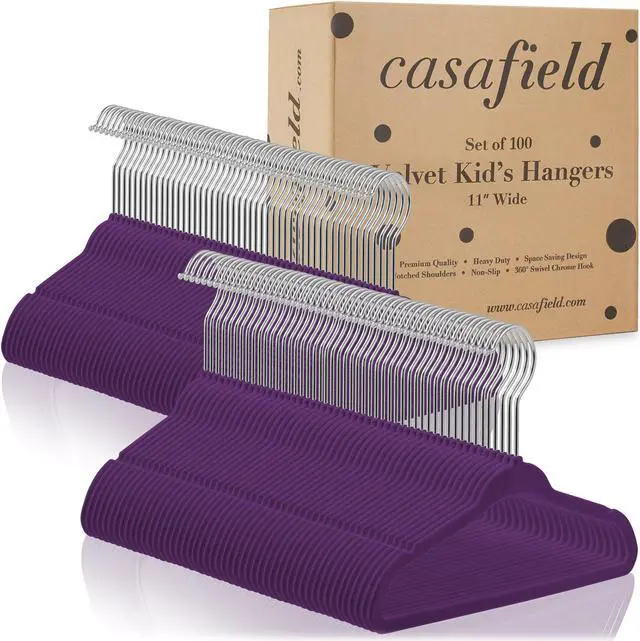 Alt view image 4 of 6 - Casafield 100 Velvet Baby Hangers - 11" Size for Infant & Toddler Clothes - Purple
