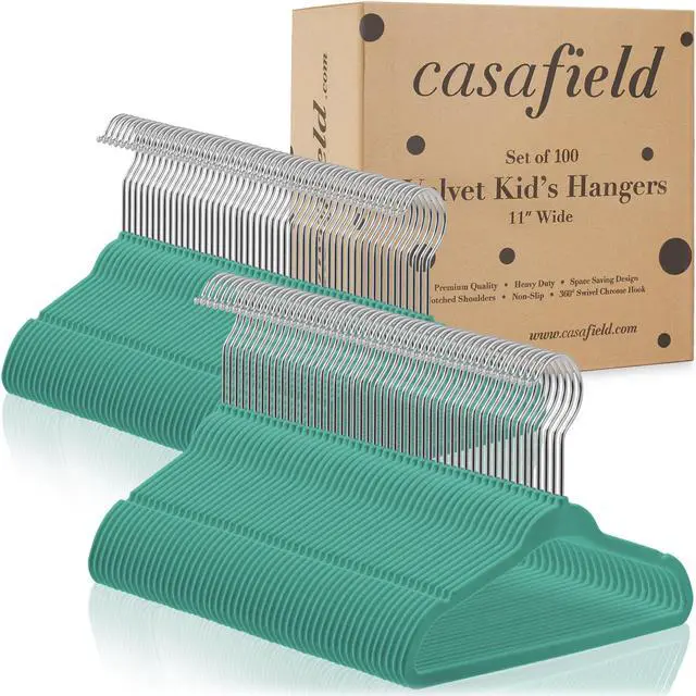Alt view image 4 of 6 - Casafield 100 Velvet Baby Hangers - 11" Size for Infant & Toddler Clothes - Teal