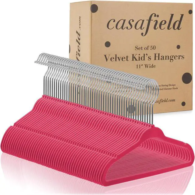 Alt view image 4 of 6 - Casafield 50 Velvet Baby Hangers - 11" Size for Infant & Toddler Clothes - Pink
