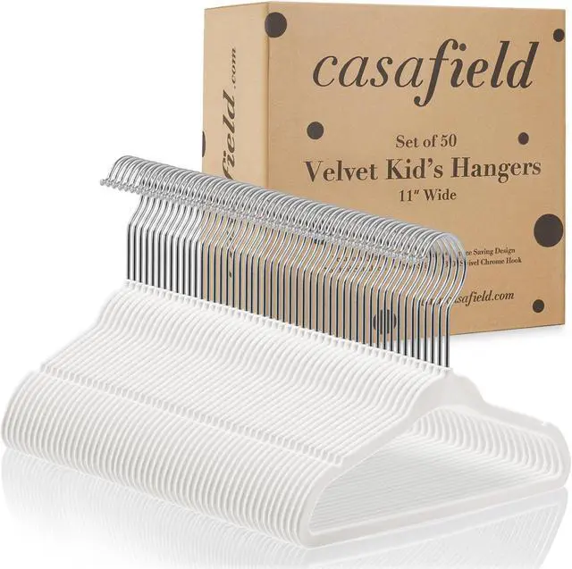 Alt view image 4 of 6 - Casafield 50 Velvet Baby Hangers - 11" Size for Infant & Toddler Clothes - Ivory