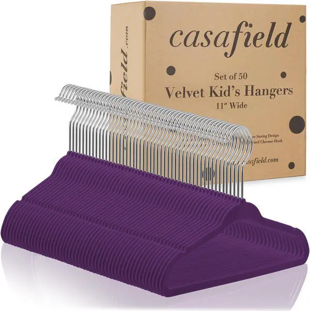 Alt view image 4 of 6 - Casafield 50 Velvet Baby Hangers - 11" Size for Infant & Toddler Clothes - Purple
