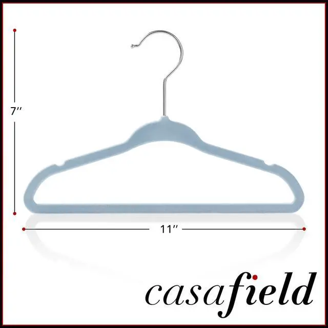 Alt view image 5 of 6 - Casafield 50 Velvet Baby Hangers - 11" Size for Infant & Toddler Clothes - Light Blue