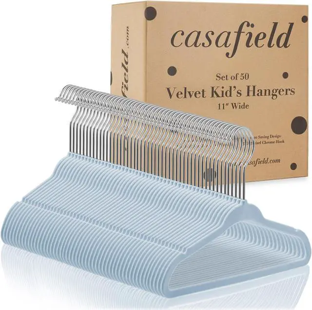 Alt view image 4 of 6 - Casafield 50 Velvet Baby Hangers - 11" Size for Infant & Toddler Clothes - Light Blue