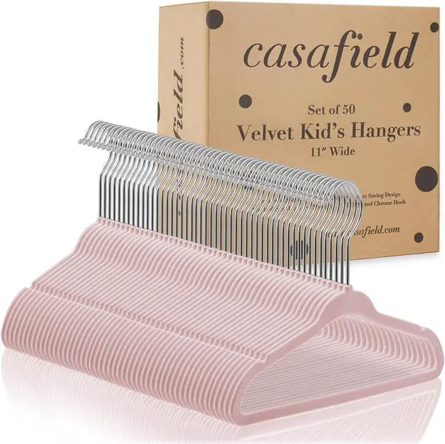 Alt view image 4 of 6 - Casafield 50 Velvet Baby Hangers - 11" Size for Infant & Toddler Clothes - Light Pink