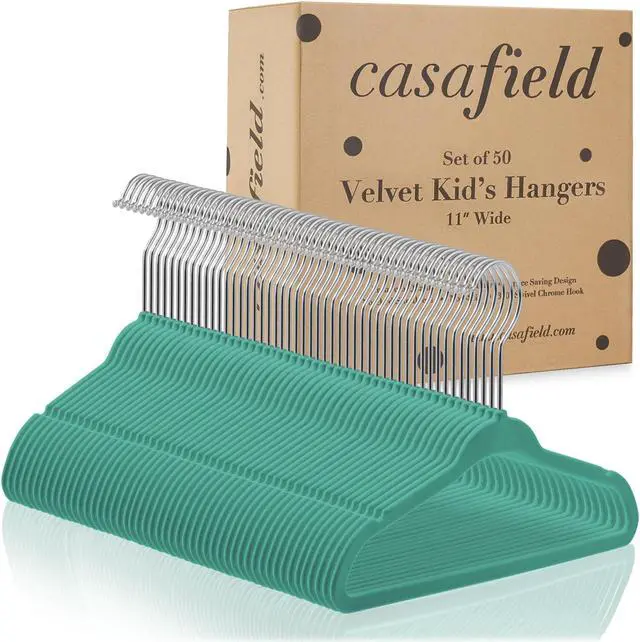 Alt view image 4 of 6 - Casafield 50 Velvet Baby Hangers - 11" Size for Infant & Toddler Clothes - Teal