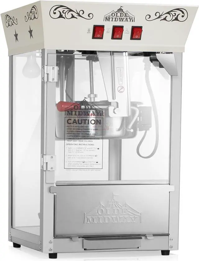 Main image of Olde Midway Movie Theater-Style Popcorn Machine Maker with 10-Ounce Kettle - Cream, Vintage-Style Countertop Popper