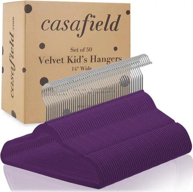 Alt view image 4 of 6 - Casafield 50 Velvet Kid's Hangers - 14" Size for Children's Clothes - Purple
