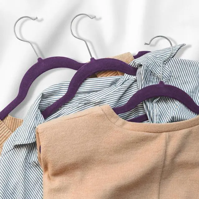 Alt view image 6 of 6 - Casafield 50 Velvet Kid's Hangers - 14" Size for Children's Clothes - Purple