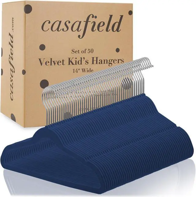 Alt view image 4 of 6 - Casafield 50 Velvet Kid's Hangers - 14" Size for Children's Clothes - Royal Blue