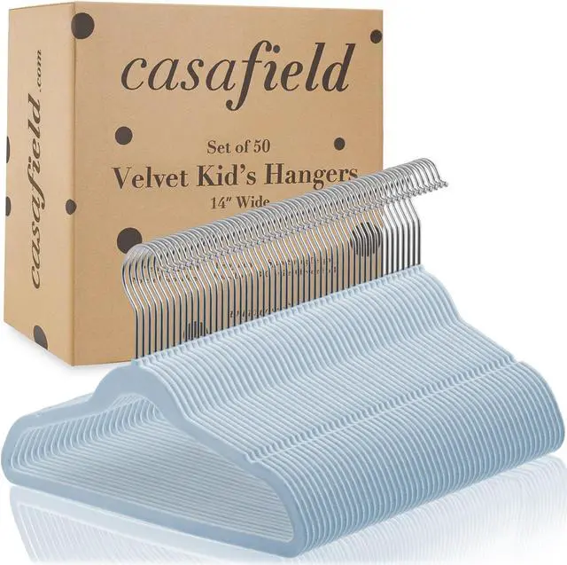 Alt view image 4 of 6 - Casafield 50 Velvet Kid's Hangers - 14" Size for Children's Clothes - Light Blue