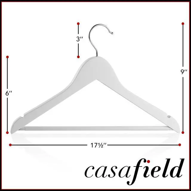 Alt view image 5 of 6 - Casafield - 10 White Wooden Suit Hangers - Premium Lotus Wood with Notches & Chrome Swivel Hook for Dress Clothes, Coats, Jackets, Pants, Shirts, Skirts