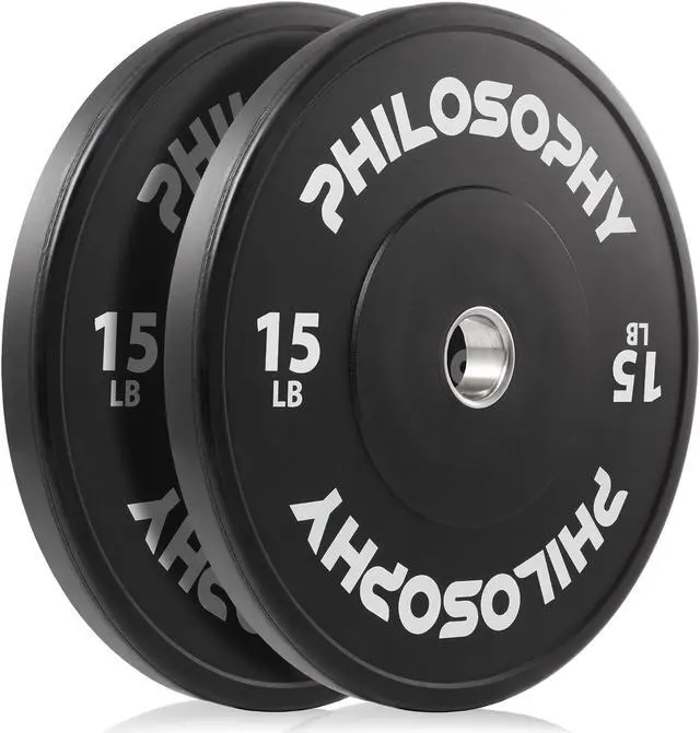 Alt view image 2 of 5 - Philosophy Gym Olympic 2-Inch Rubber Bumper Plate - 15 LB, Black, Set of 2 Plates
