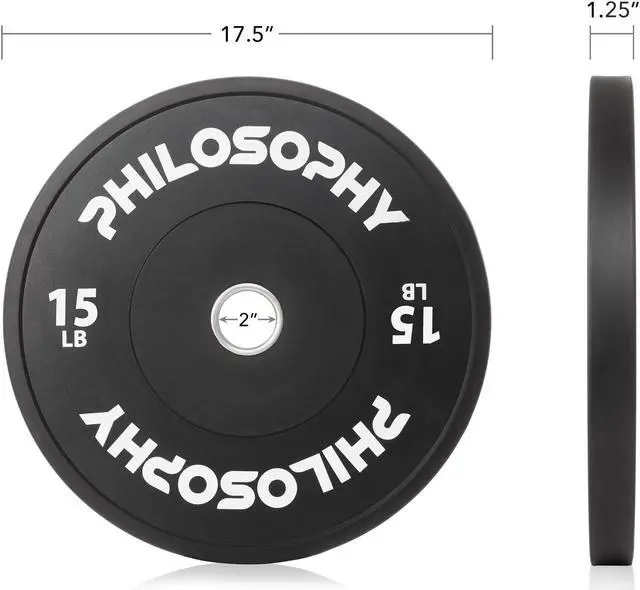 Alt view image 3 of 5 - Philosophy Gym Olympic 2-Inch Rubber Bumper Plate - 15 LB, Black, Set of 2 Plates