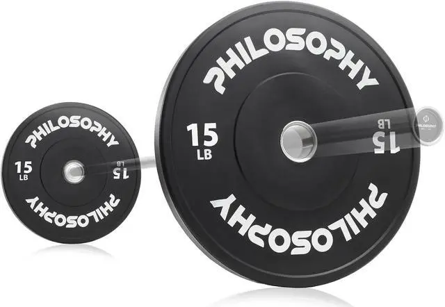 Alt view image 4 of 5 - Philosophy Gym Olympic 2-Inch Rubber Bumper Plate - 15 LB, Black, Set of 2 Plates