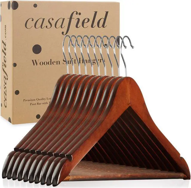 Alt view image 6 of 6 - Casafield - 10 Walnut Wooden Suit Hangers - Premium Lotus Wood with Notches & Chrome Swivel Hook for Dress Clothes, Coats, Jackets, Pants, Shirts, Skirts