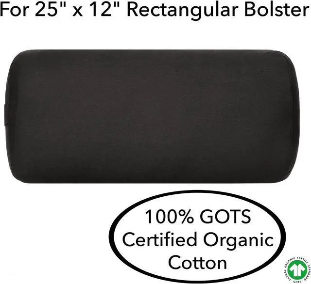 Alt view image 6 of 6 - Node Fitness Replacement Cover for 25" x 12" Rectangular Bolster - Organic Cotton Yoga Meditation Cushion Cover, Black