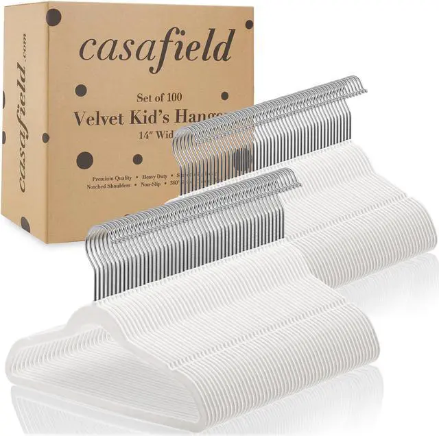 Alt view image 4 of 6 - Casafield 100 Velvet Kid's Hangers - 14" Size for Children's Clothes - Ivory