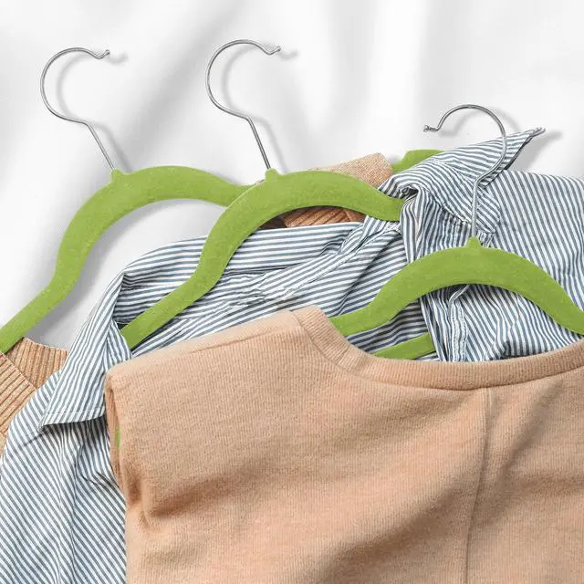 Alt view image 6 of 6 - Casafield 100 Velvet Kid's Hangers - 14" Size for Children's Clothes - Lime Green