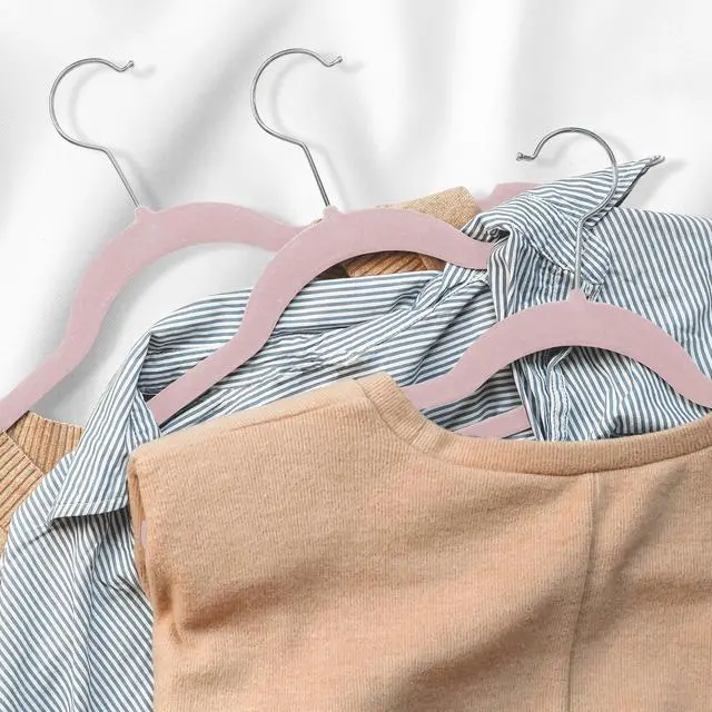 Alt view image 6 of 6 - Casafield 100 Velvet Kid's Hangers - 14" Size for Children's Clothes - Light Pink
