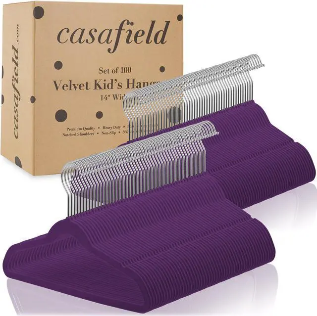 Alt view image 4 of 6 - Casafield 100 Velvet Kid's Hangers - 14" Size for Children's Clothes - Purple